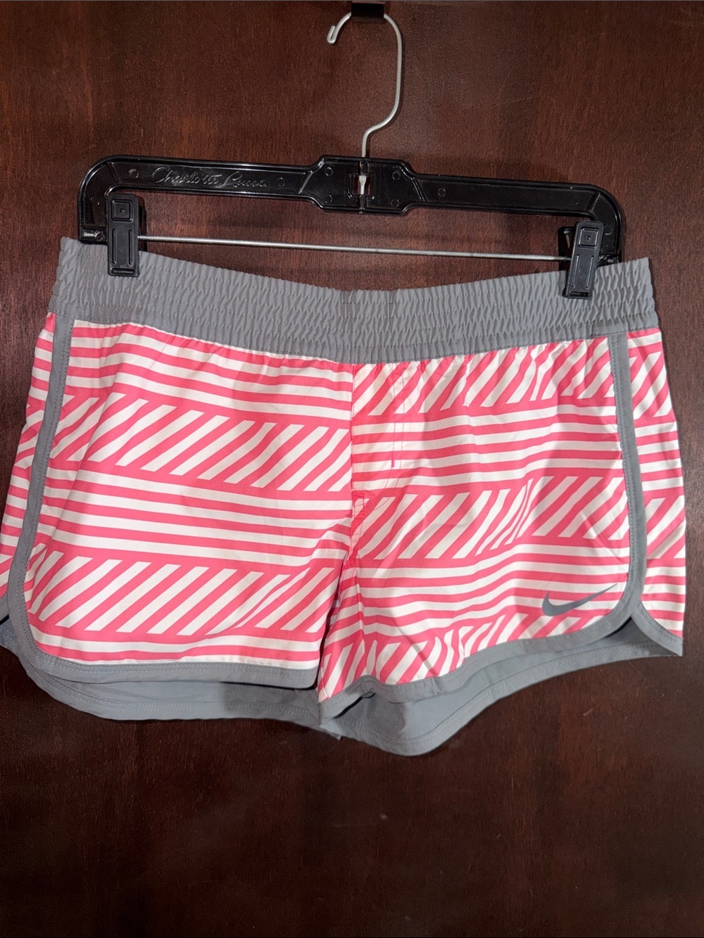 Nike Pink and White Striped Athletic Shorts with Gray Waistband- NWOT